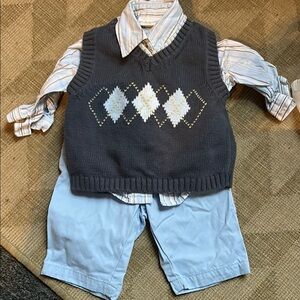Blue Argyle Sweater Vest with Shirt and Pants Set